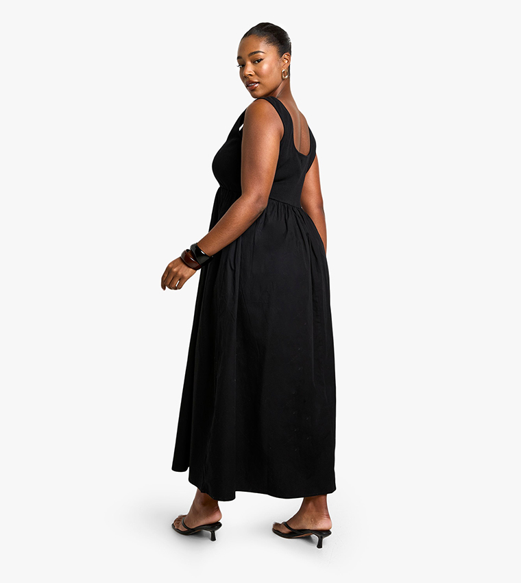 Curve Ribbed Poplin Midaxi Smock Dress