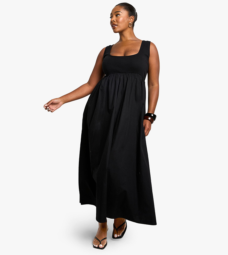 Curve Ribbed Poplin Midaxi Smock Dress