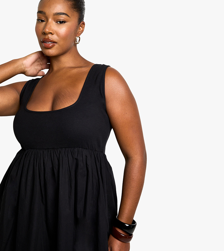 Curve Ribbed Poplin Midaxi Smock Dress