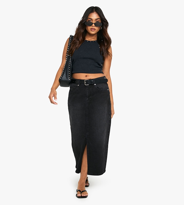 Petite High Waist Denim Midaxi Skirt