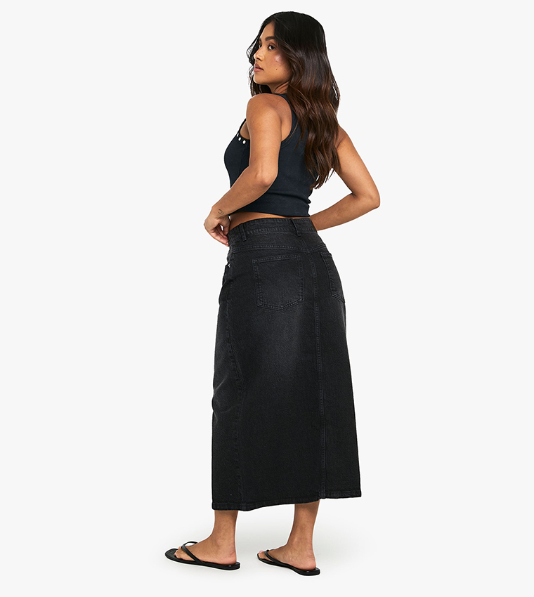 Petite High Waist Denim Midaxi Skirt
