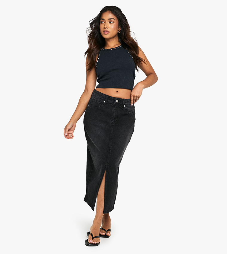 Petite High Waist Denim Midaxi Skirt