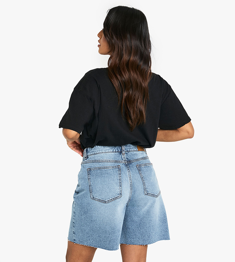 Petite High Waist Bermuda Denim Shorts
