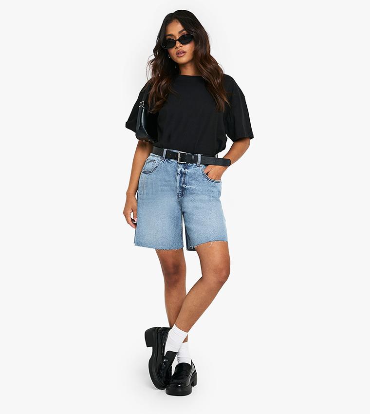 Petite High Waist Bermuda Denim Shorts