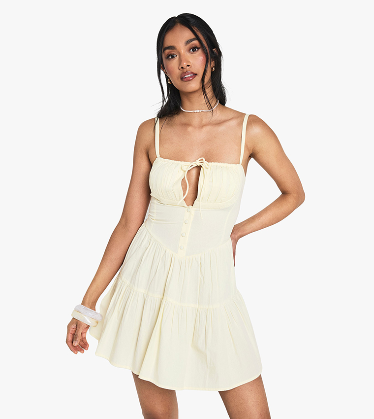 Pleat Detail Strappy Mini Dress