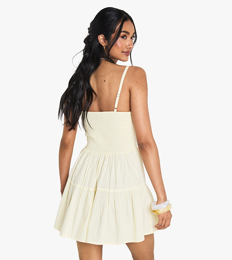 Pleat Detail Strappy Mini Dress