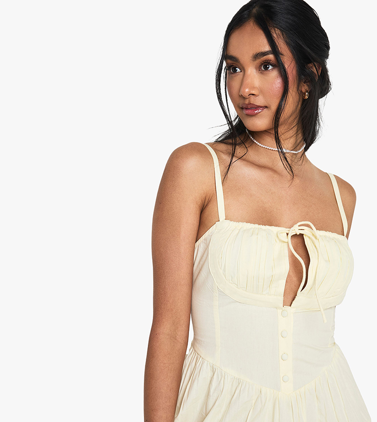 Pleat Detail Strappy Mini Dress