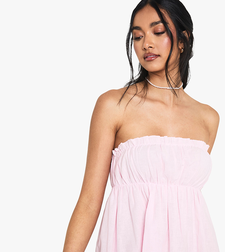 فستان قصير كتان بحمالة صدر 