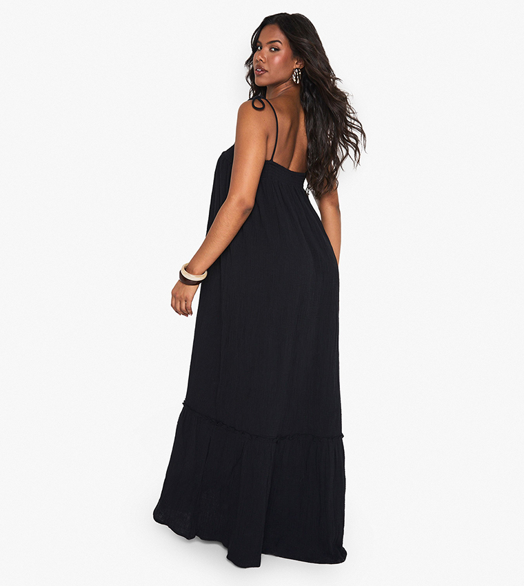 Textured Strappy Smock Maxi Dress