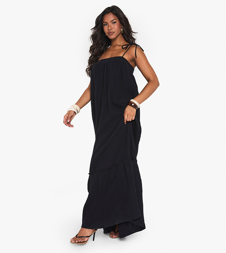 Textured Strappy Smock Maxi Dress