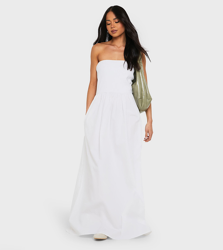 Buy Boohoo Solid Strapless Maxi Dress In White | 6thStreet Kuwait