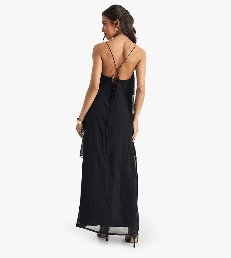 Chiffon Ruffle Cross Back Maxi Dress