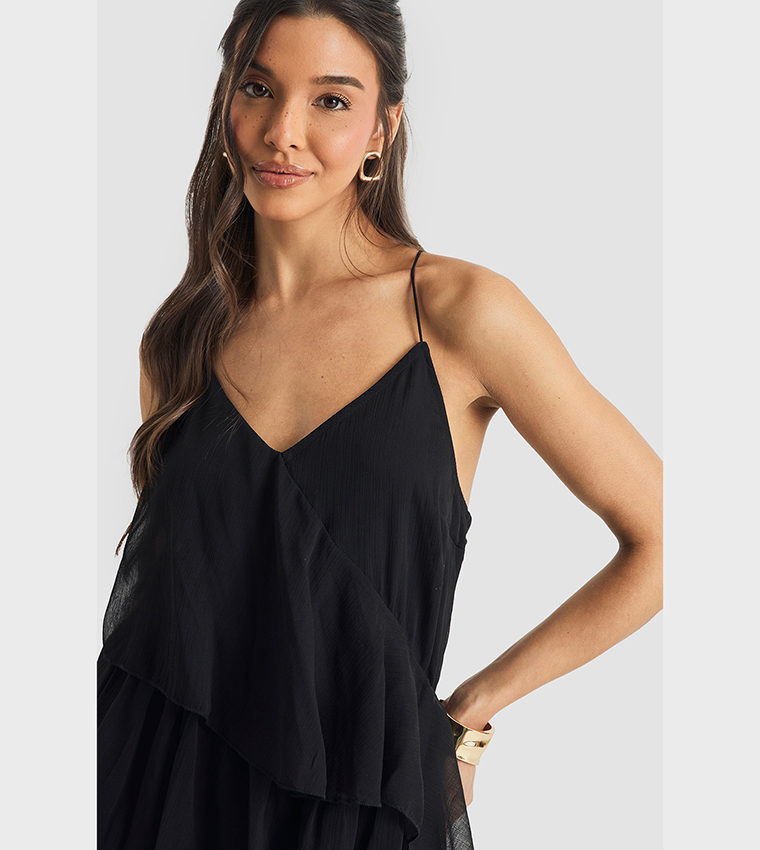Chiffon Ruffle Cross Back Maxi Dress