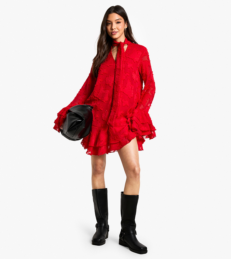 Burnout Floral Ruffle Smock Mini Dress