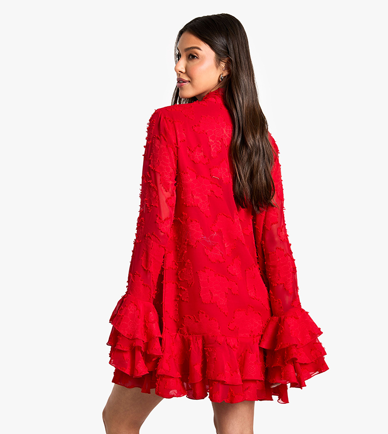 Burnout Floral Ruffle Smock Mini Dress