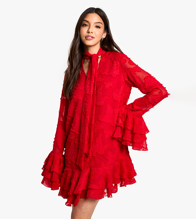Burnout Floral Ruffle Smock Mini Dress