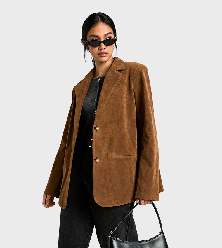 Vintage Look Faux Suede Relaxed Fit Blazer
