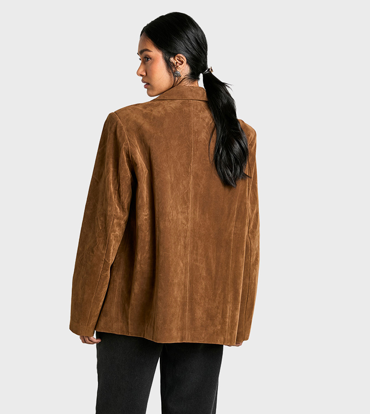 Vintage Look Faux Suede Relaxed Fit Blazer