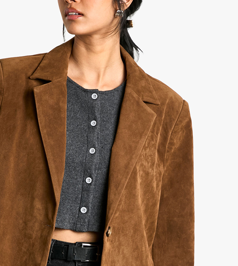 Vintage Look Faux Suede Relaxed Fit Blazer