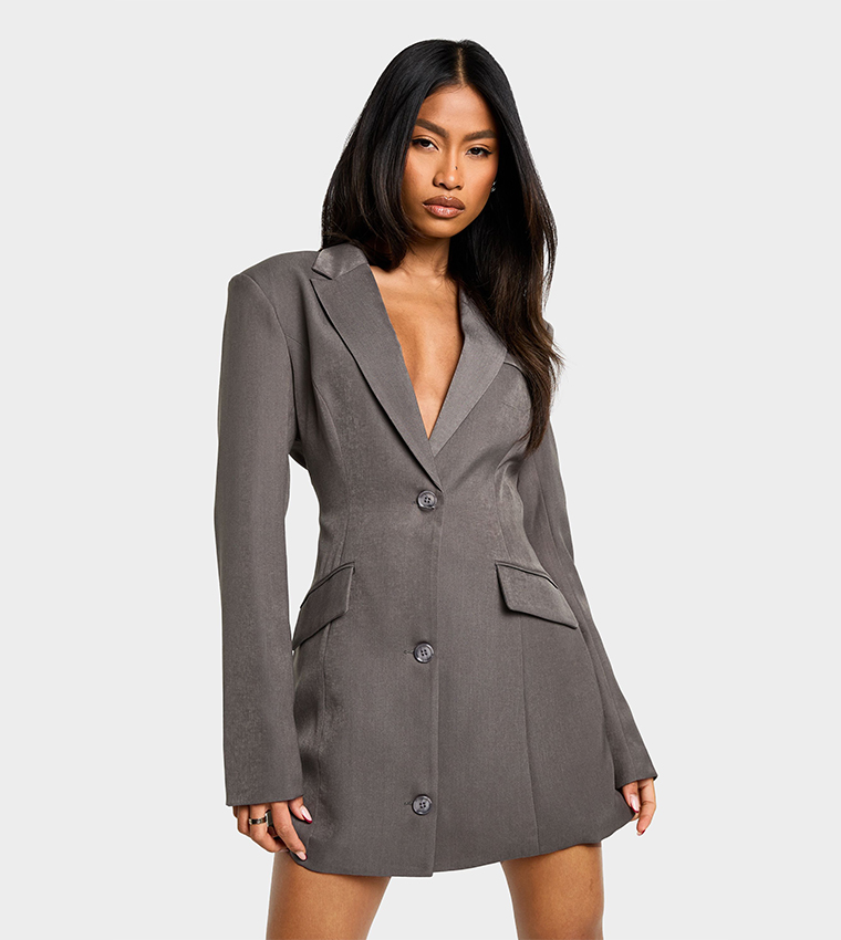 Tailored Structured Cinched Waist Blazer Dress