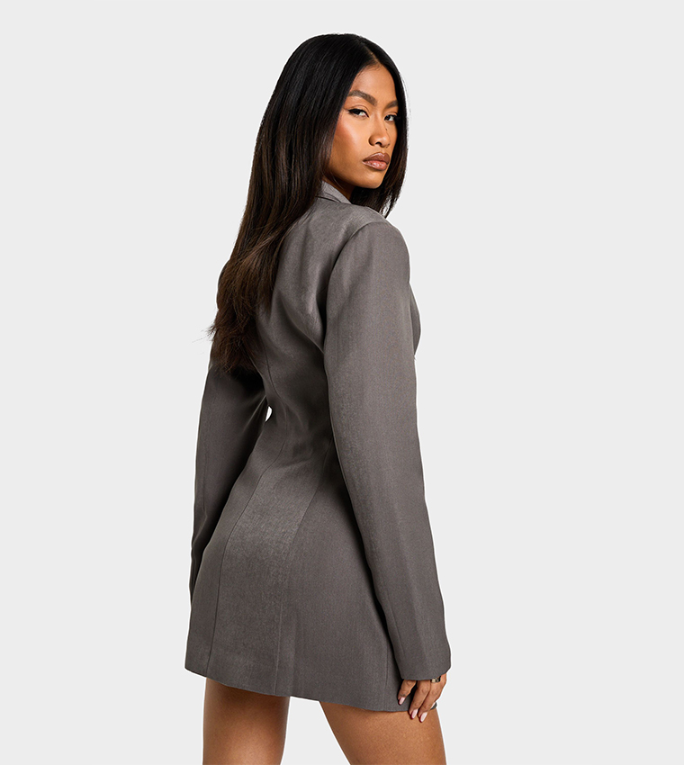 Tailored Structured Cinched Waist Blazer Dress