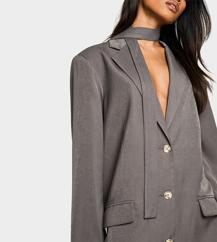 slim fit dress slacks Oversized Pinstripe Blazer Dress - Grey main image 1