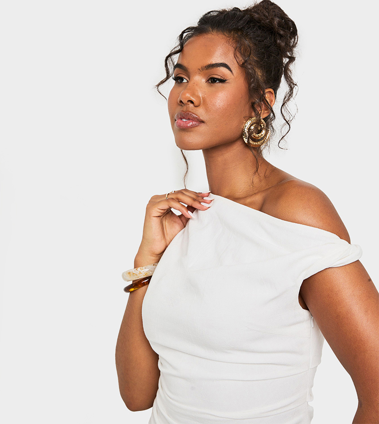 Linen Look Drape Twist Strap Mini Dress