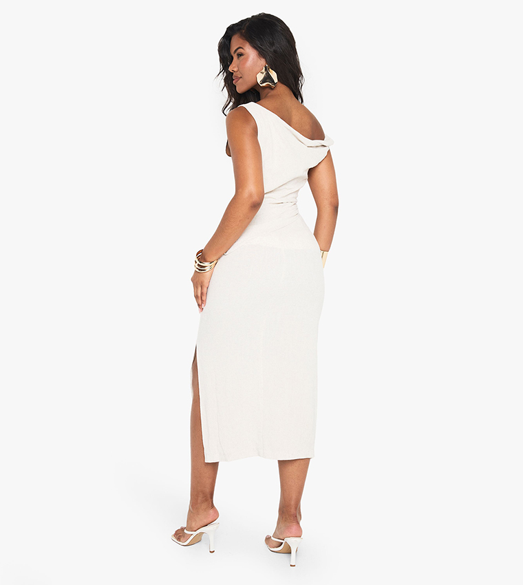 Linen Look Asymmetric Midi Dress