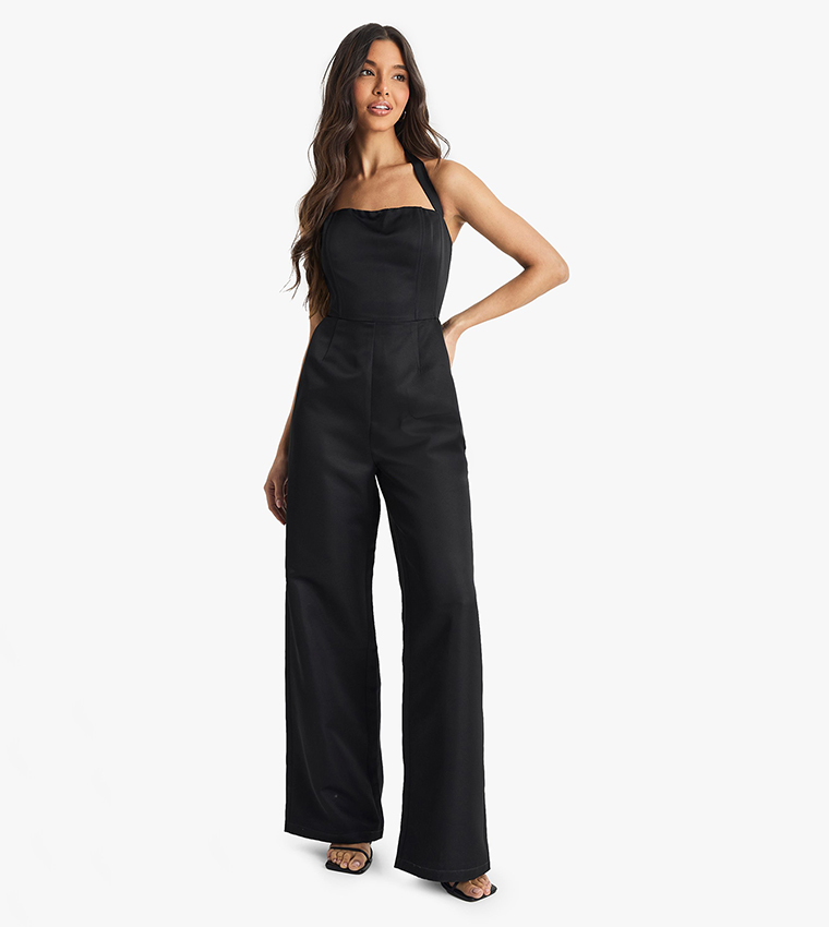 Premium Satin Halterneck Wide Leg Jumpsuit