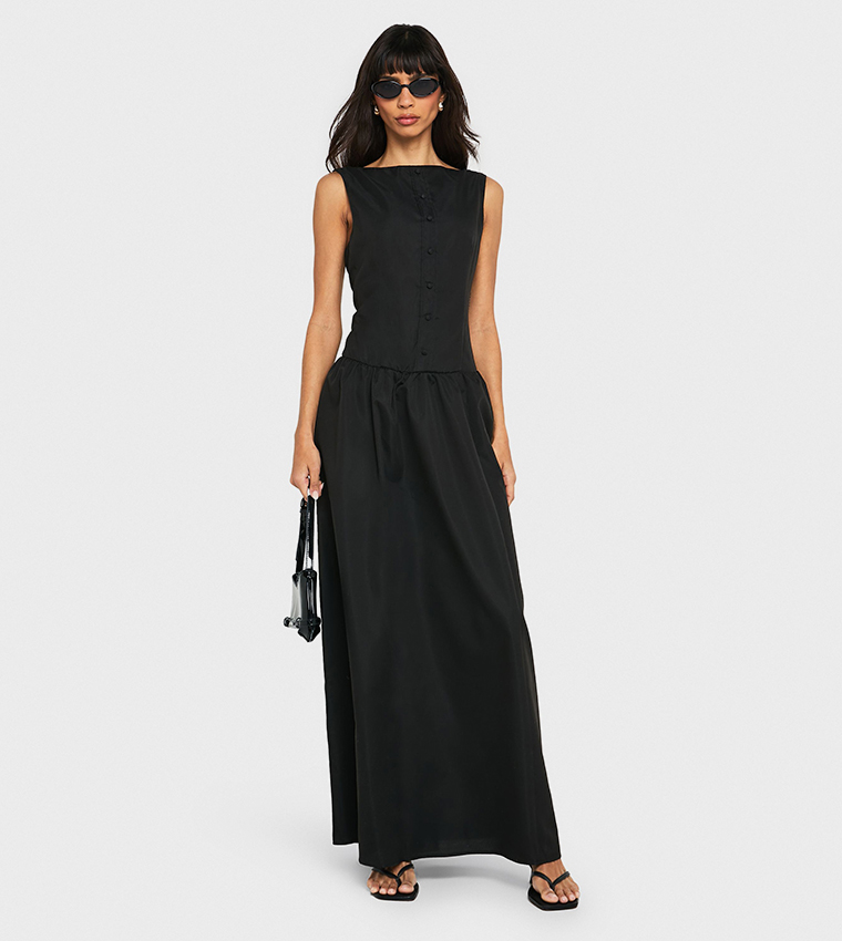 Button Detail Sleeveless Maxi Dress