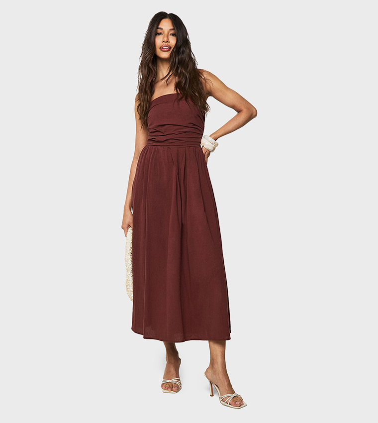 Linen Look Bandeau Midaxi Dress
