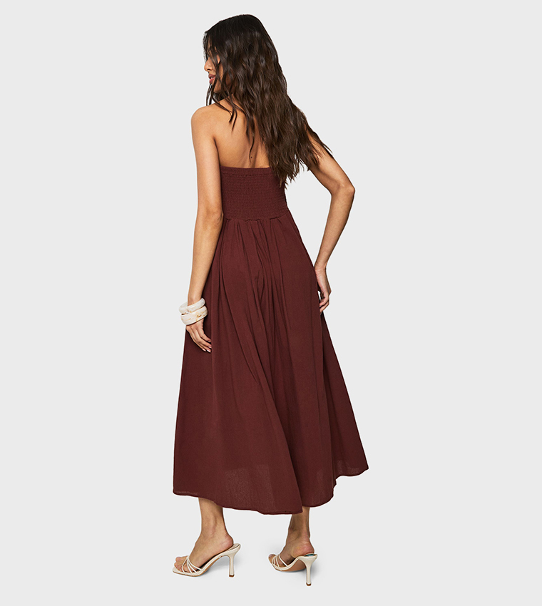 Linen Look Bandeau Midaxi Dress