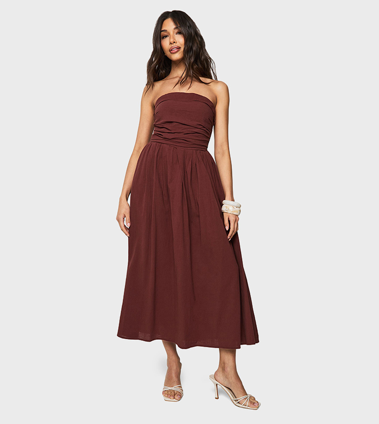 Linen Look Bandeau Midaxi Dress