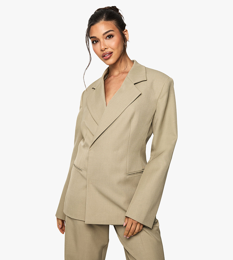 Textured Wrap Long Sleeves Blazer