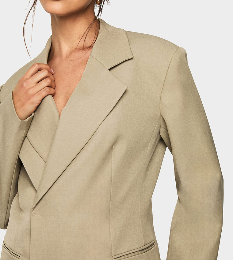 Textured Wrap Long Sleeves Blazer