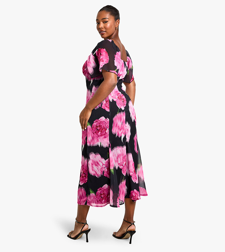 Curve Printed Floral Lace Trim Midaxi Dress