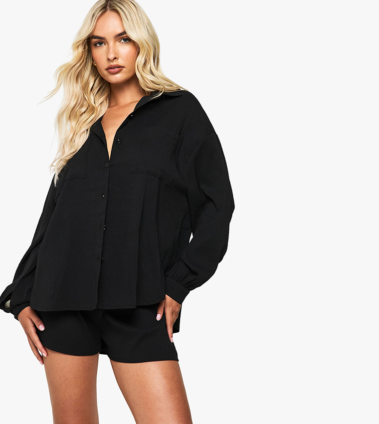 Textured Relaxed Fit Shirt & Shorts Co-Ord Set
