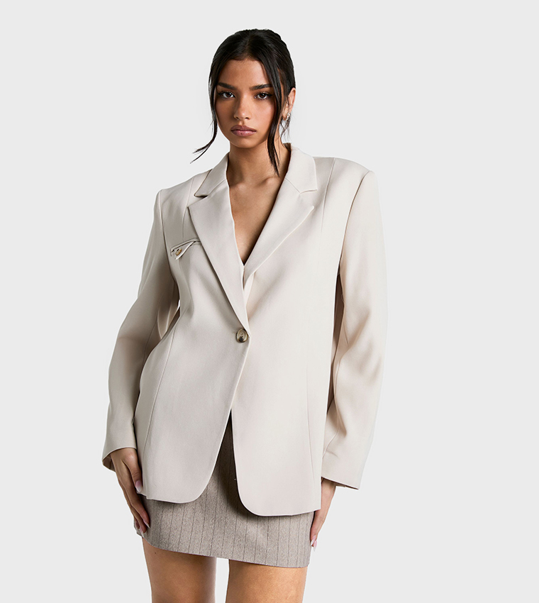 Woven Oversized Tailored Shoulder Pad Blazer