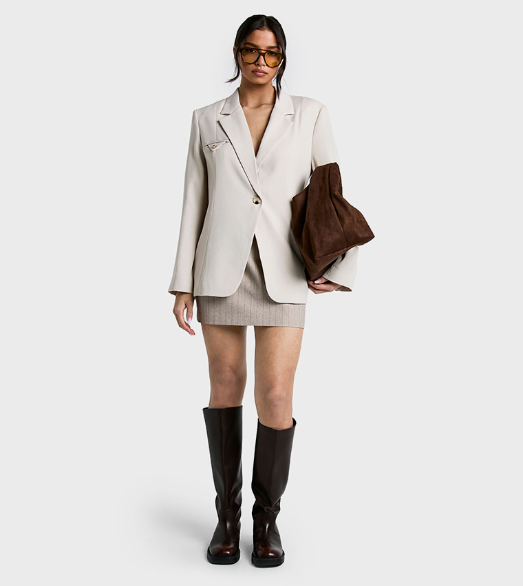 Woven Oversized Tailored Shoulder Pad Blazer