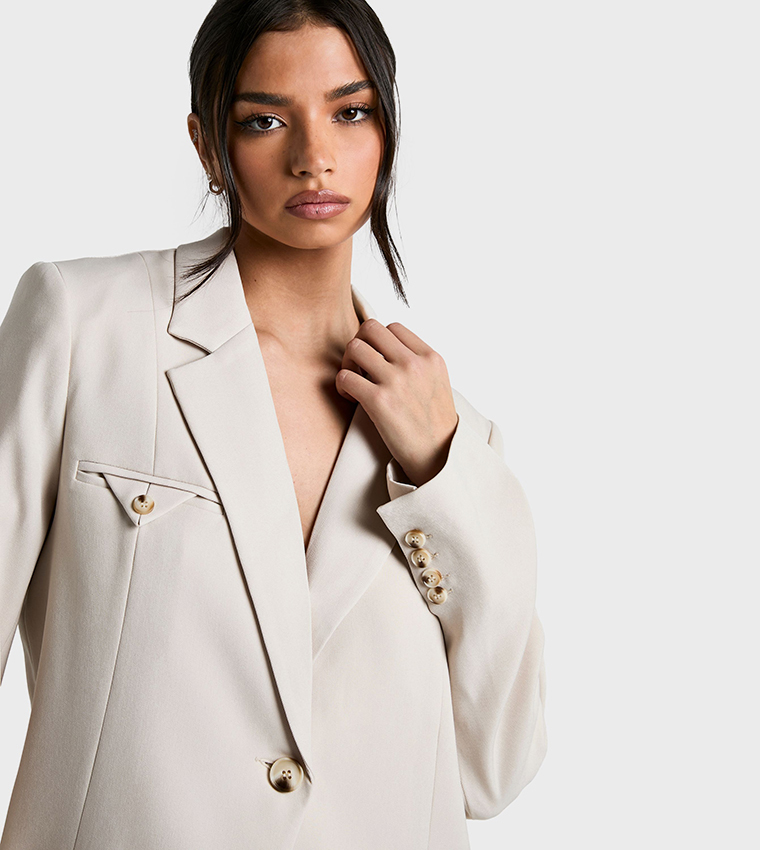 Woven Oversized Tailored Shoulder Pad Blazer