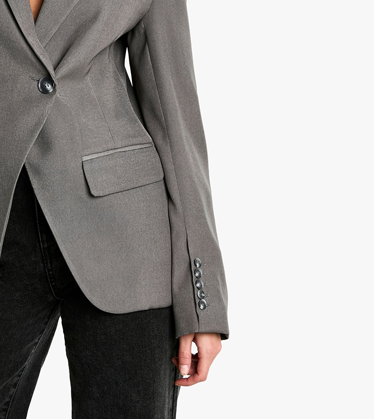 Asymmetric Wrap Cinched Waist Blazer