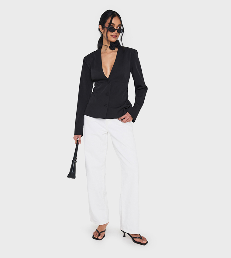 Collarless Plunge Tailored Blazer