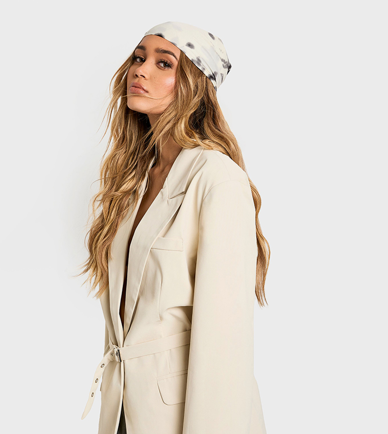 Premium Woven Oversized Cinched Waist Belted Blazer