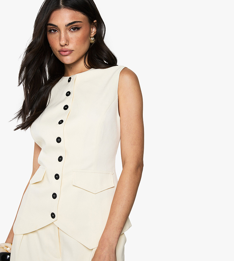 Buy Boohoo Contrast Button Longline Fitted Tailored Vest Top In