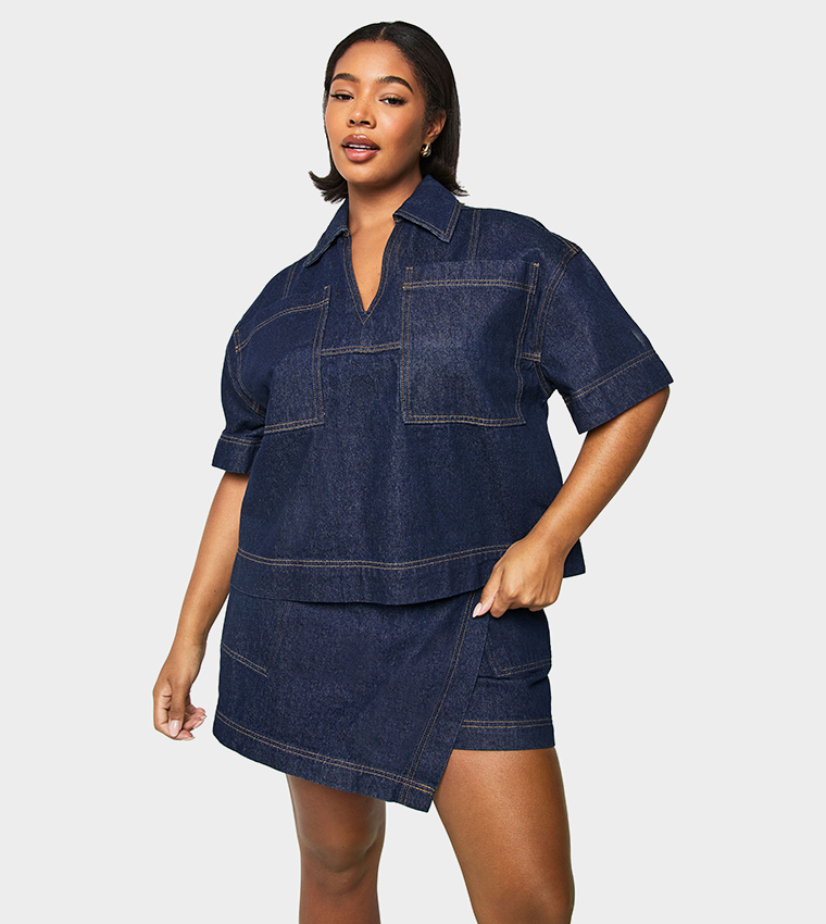 Curve Collared Boxy Denim Top