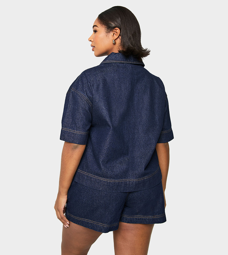 Curve Collared Boxy Denim Top
