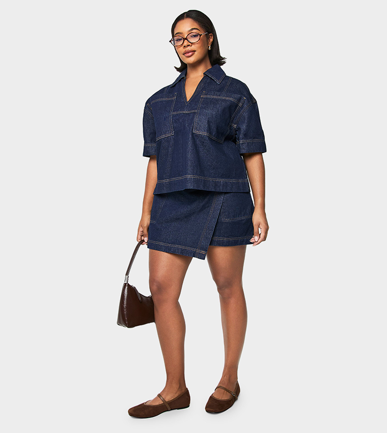 Curve Collared Boxy Denim Top