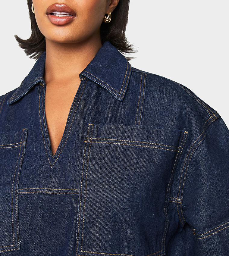 Curve Collared Boxy Denim Top
