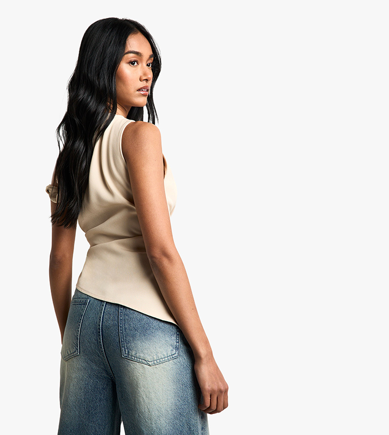 Woven Draped Asymmetric Top