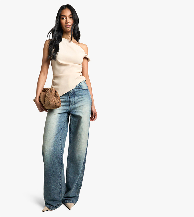 Woven Draped Asymmetric Top